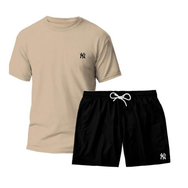 Kit Conjunto Masculino Camiseta Algodão e Short Tactel NY Moda Praia Verão Lançamento