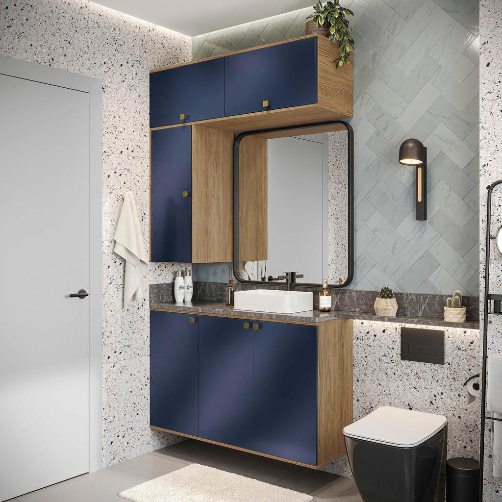 Conjunto para Banheiro Kappesberg Celeste 4 Peças Nogueira/Azul 120cm em Oferta na Shopee