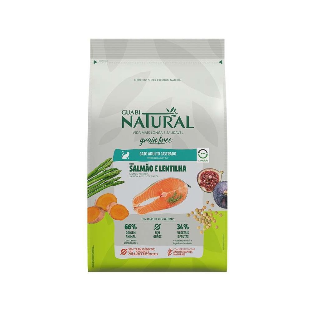 Ração Seca Guabi Natural Grain Free Salmão e Lentilha para Gatos Castrados 7,5kg em Oferta na Shopee