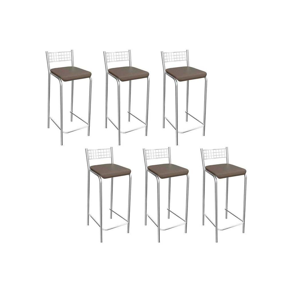 Banqueta Sala de Jantar Gênova B705 Kit 6 Un Cromado/Marrom 21 - Kappesberg
