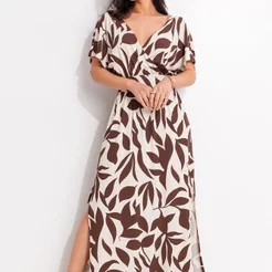Vestido Em Malha De Viscose Folhagem Marrom Quintess