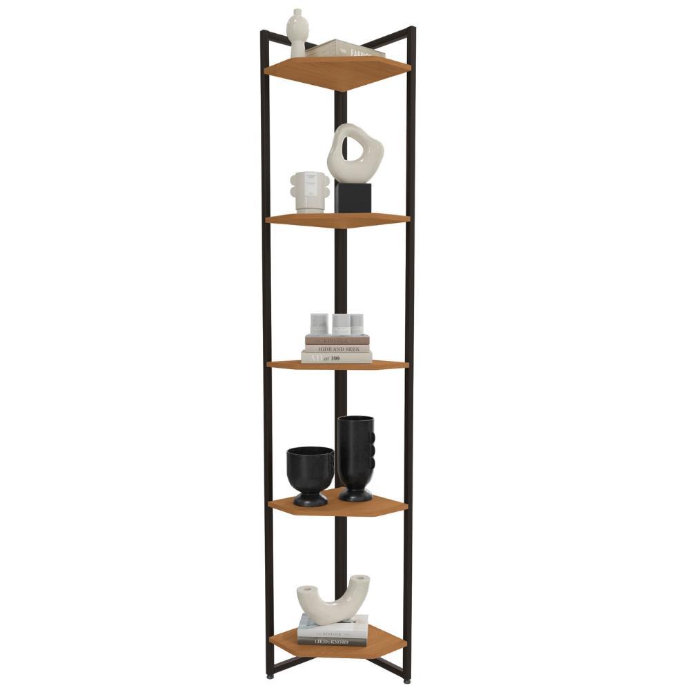 Estante Multiuso de Canto 5 Prateleiras Kappesberg Industrial 200cm Cor Canela/Preto