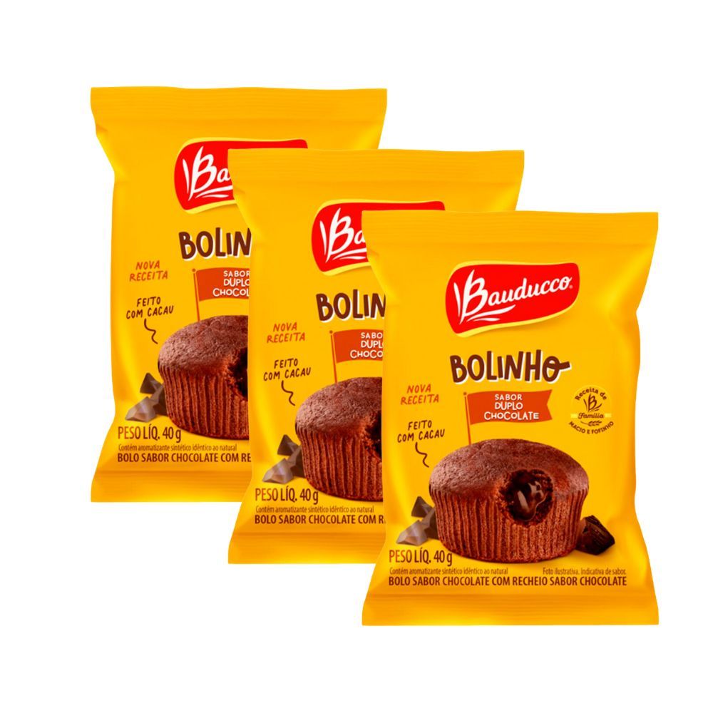 Kit 3 Bolinho Bauducco Sabor Duplo Chocolate 40g