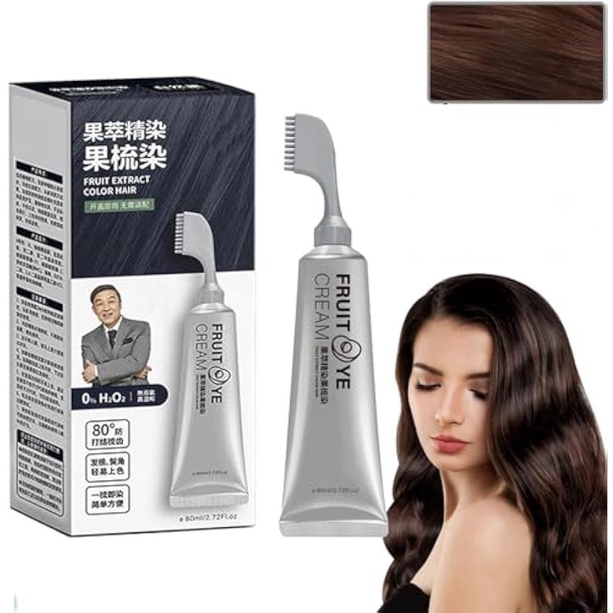Creme De Tintura De Fruta Preta Com Pincel , 80ml , Cabelos Coloridos , Queratina , Cobertura Cinza , Masculina