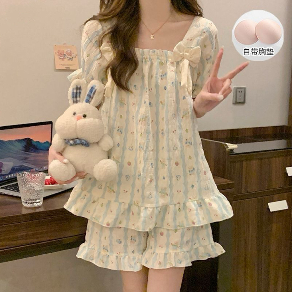 Imagem Pijamas Femininos Com Almofada De Sutiã No Peito Regata Conjunto Loungewear Confortável Bonito Roupa De Dormir Colete Pi