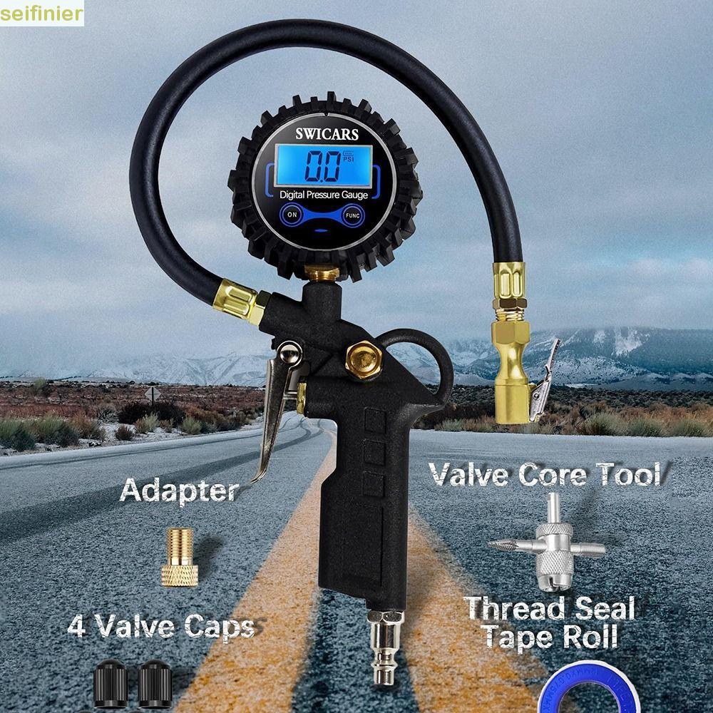 Inflador De Pneus Automotivos SEIFINIER , Medidor Digital De Pressão De Pneu Com Mangueira De Borracha De Mandril De Ar 