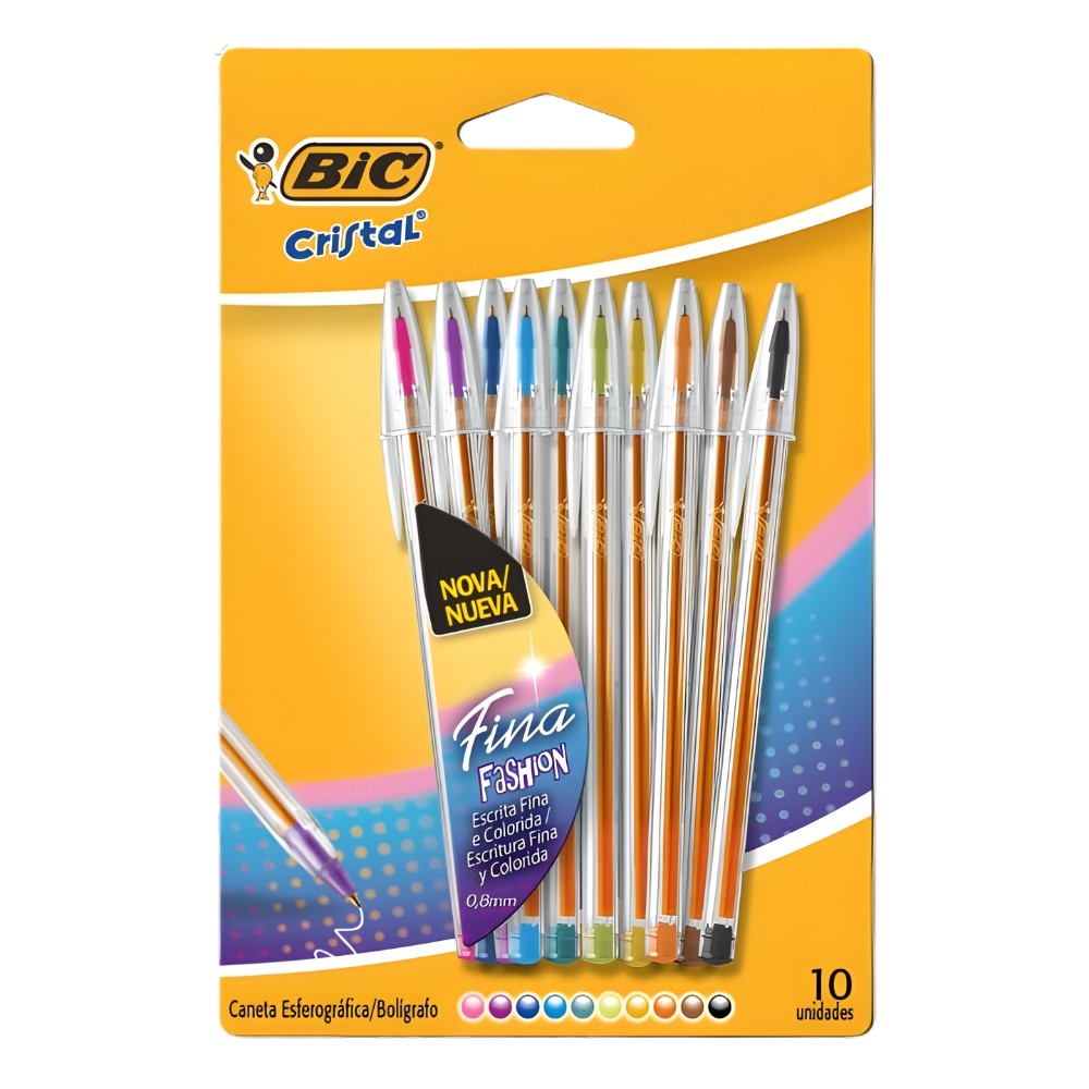 Caneta Esferográfica BIC Cristal Fina Fashion 10 Unidades Escrita Fina - 530009 em Oferta na Shopee