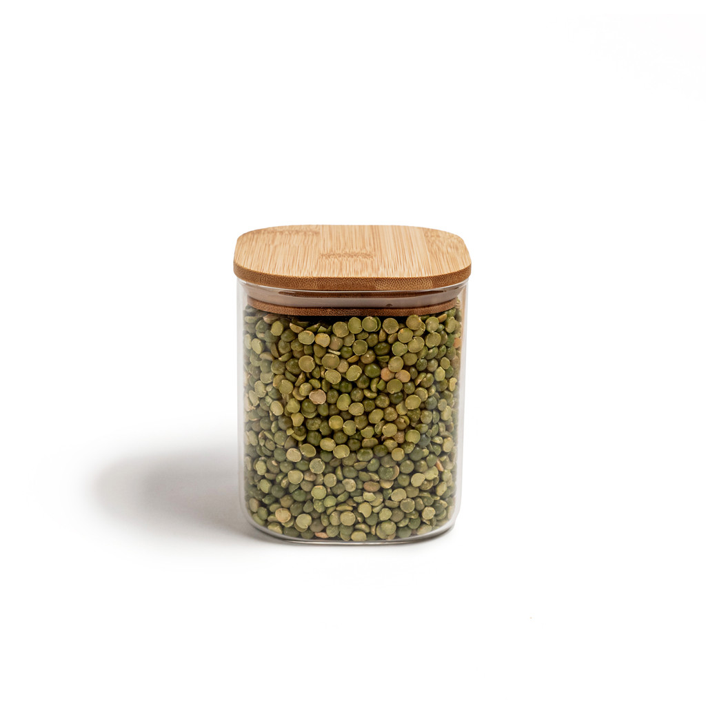 Pote de Mantimentos Quadrado Flat 800ml Tampa Bambu - Oikos 800ml