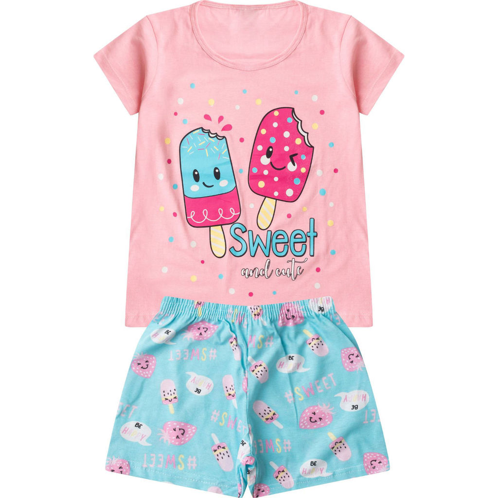 Pijama Infantil Menina Curto Algodão Select Rosa em Oferta na Shopee