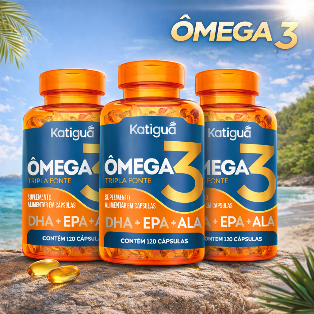 Kit Ômega 3 1000mg 120 Cápsulas em Gel Suplemento Vitamínico Óleo de Peixe Natural [Sem Glúten]