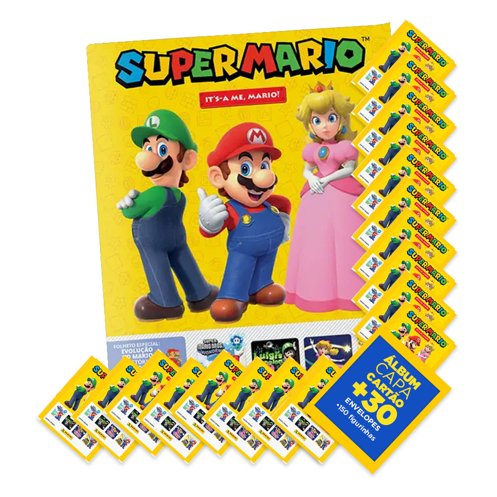 Super Mario 2026 - It’s-a me, Mario! - Álbum Capa Mole + 30 Envelopes (150 Figurinhas)