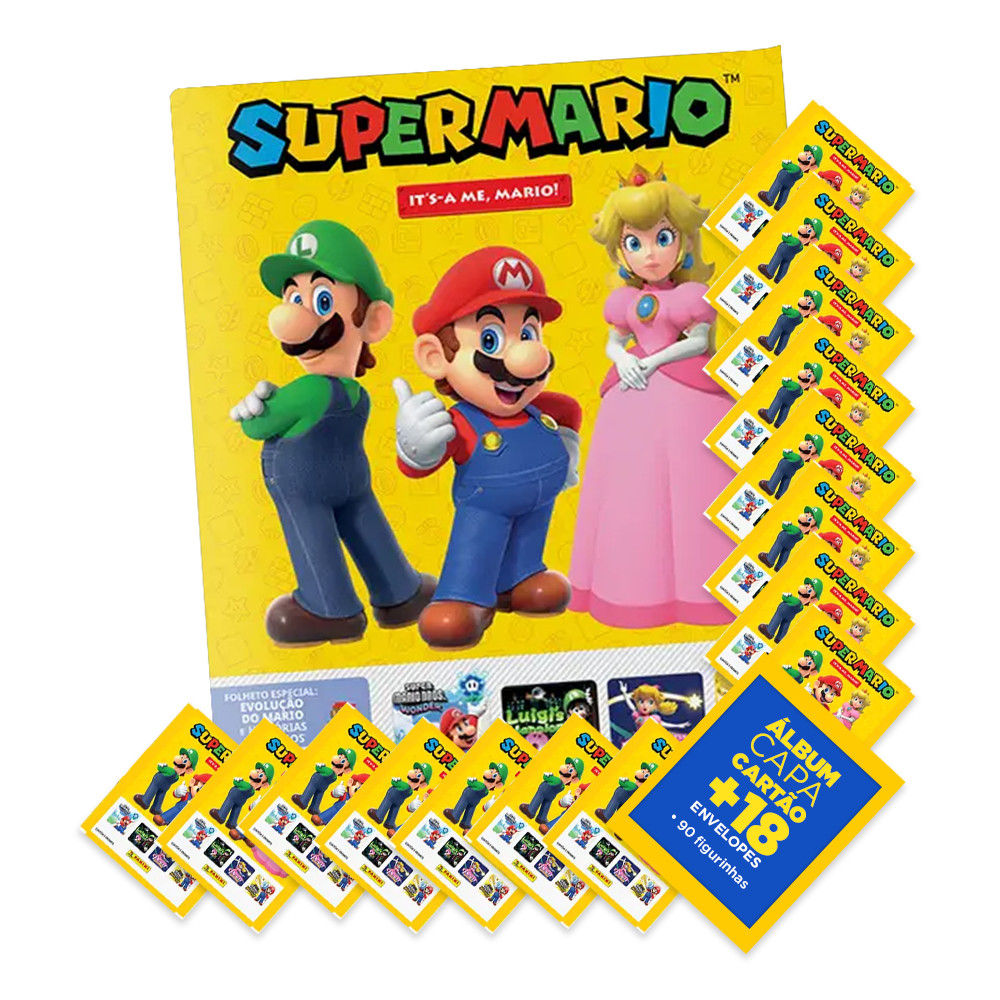 Super Mario 2026 - It’s-a me, Mario! - Álbum Capa Cartão+18 Envelopes (90 Figurinhas) Oficial Panini