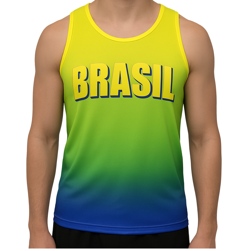 Camiseta Regata Masculina  Estampada do Brasil Dryfit  Adulto Treino Academia Verão Degradê