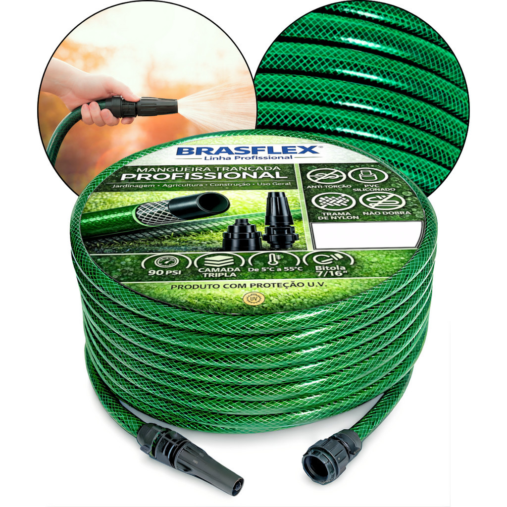 Mangueira de Jardim 20Metros BrasFlex 7/16" Super Flexível Verde Profissional