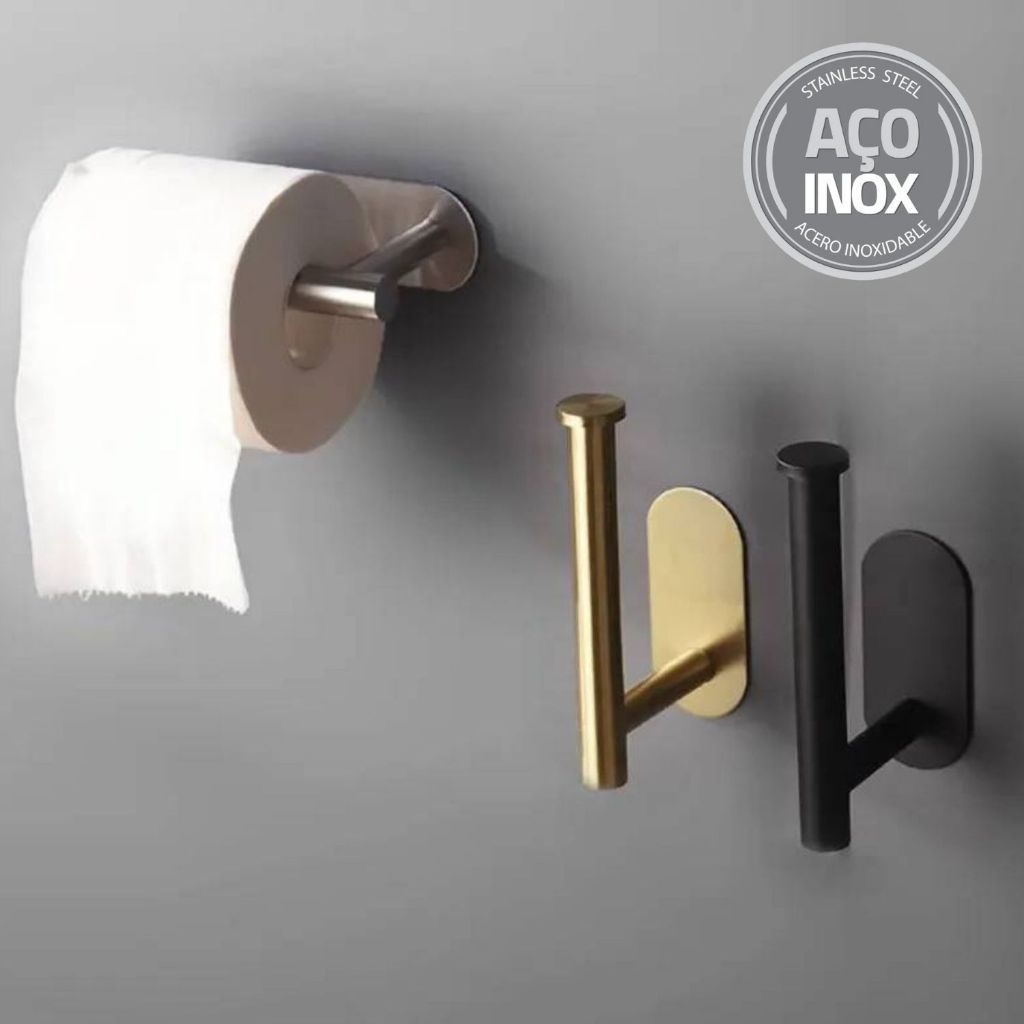 Porta Rolo Papel Higiênico Aço Inoxidável Premium Luxo Preto Dourado banheiro cozinha Auto Adesivo
