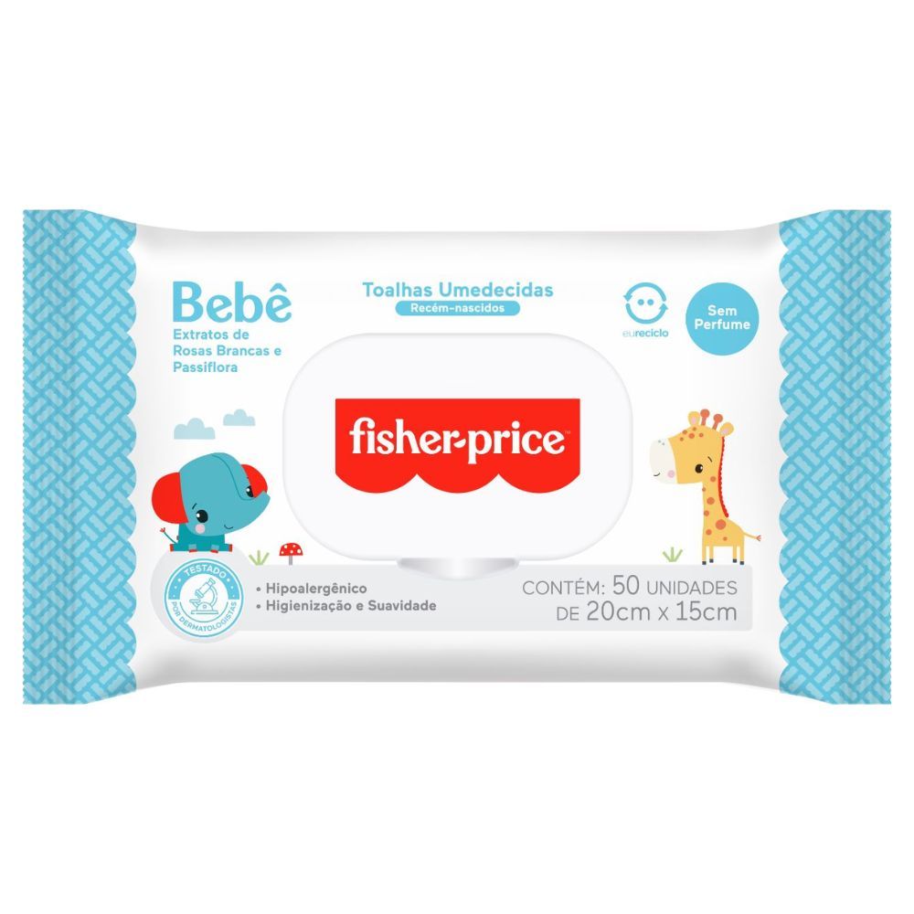 Toalha Umedecida Fisher Price sem Perfume com 50 Unidades em Oferta na Shopee
