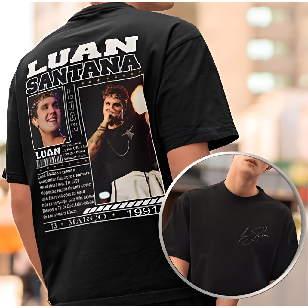 Camiseta Masculina Feminina Oversized Estampa Luan Santana Cantor Brasileiro T-shirt Streetwear Moda Urbana Confortável