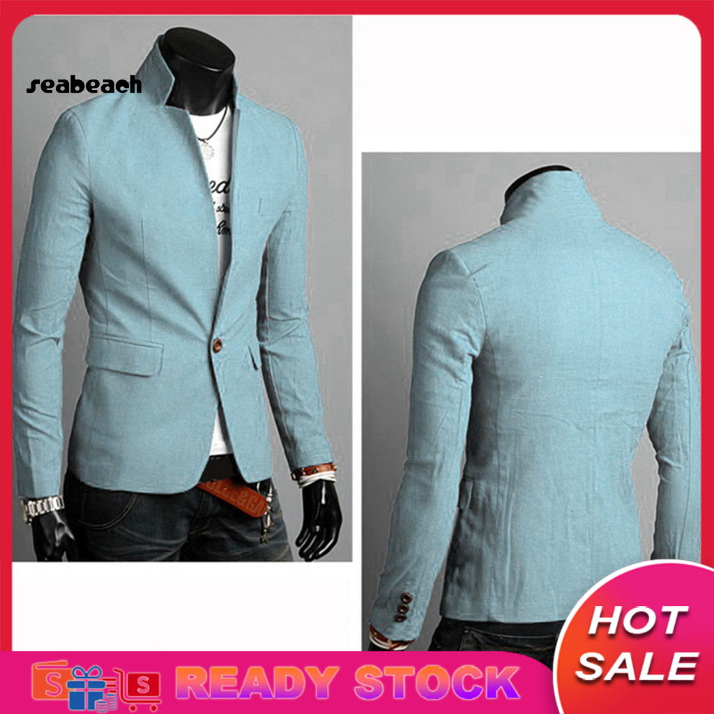 [Estoque Pronto] Masculino Outono Cor Sólida Lapela Gola Botão Bolsos Decoração Casaco De Negócios Blazer