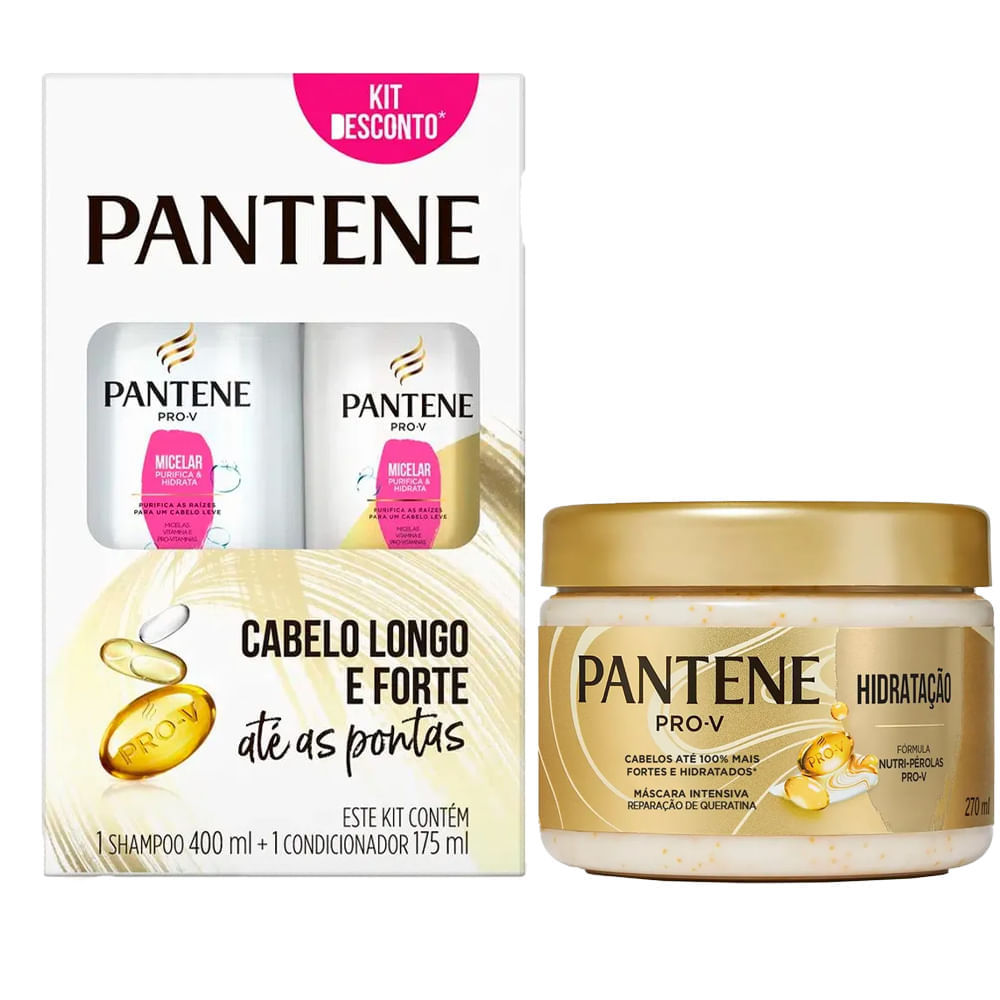 Kit Pantene Micellar Shampo 400ml+Condicionador 175ml + Máscara Capilar Hidratação 270ml em Oferta na Shopee