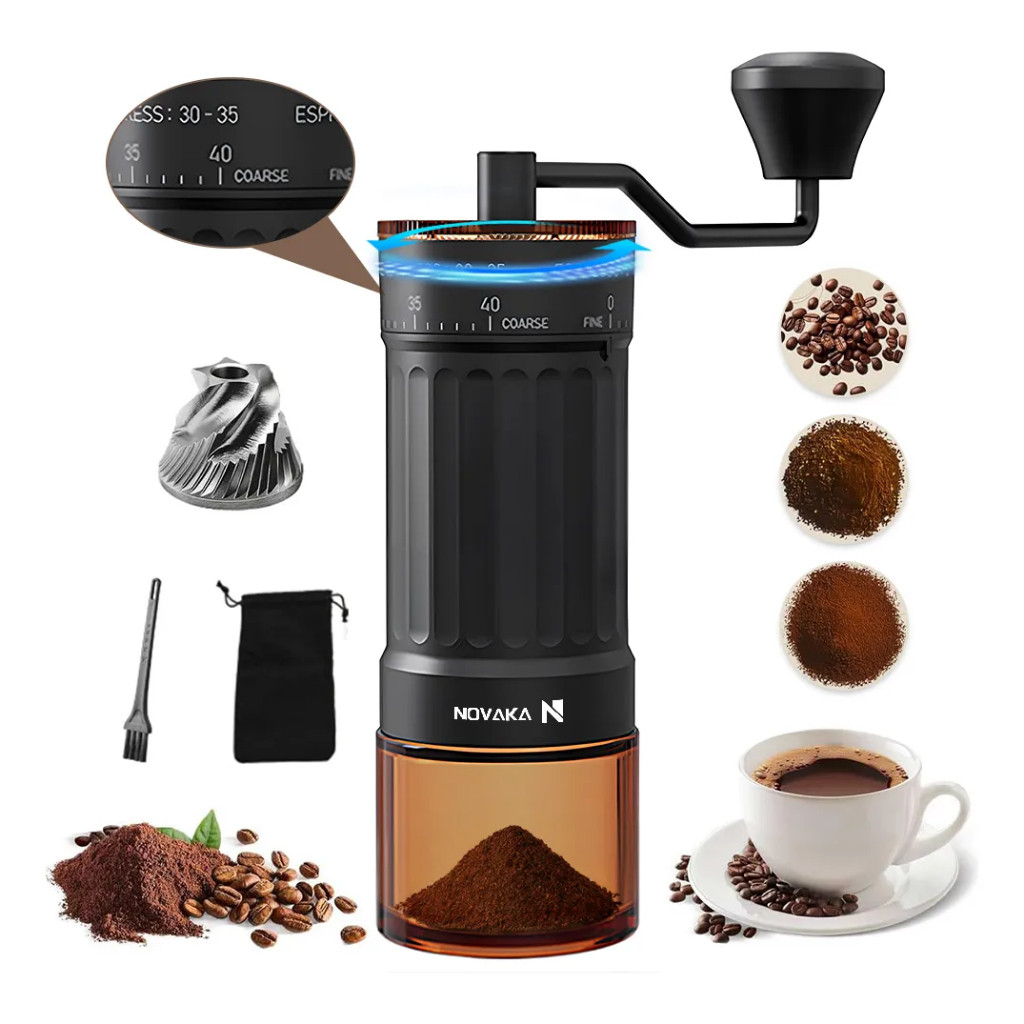 NOVAKA Moedor de Café Manual de Cerâmica | 30+ Níveis Ajustável de Finura | Aço Inoxidável Portátil para Uso Doméstico
