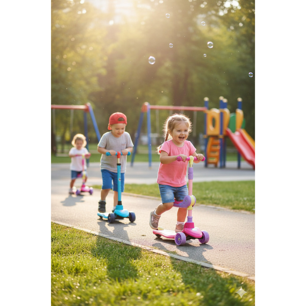 Patinete Infantil Scooter Dobrável LED 3 Rodas Menino Menina Até 60kg Rosa Azul Seguro Achadinhos