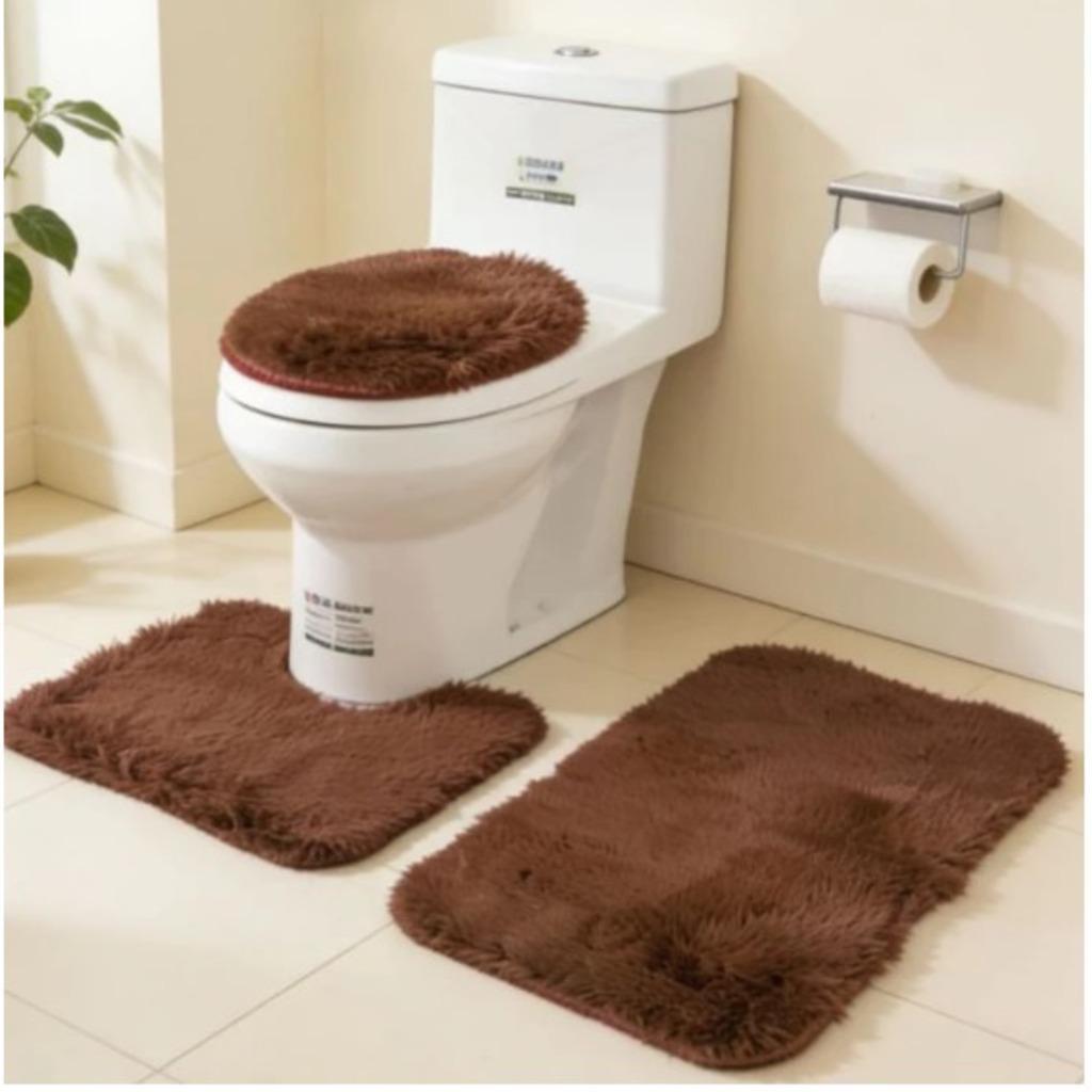 Jogo Tapete Kit 3 Peças Antiderrapante Felpudo Para Banheiro