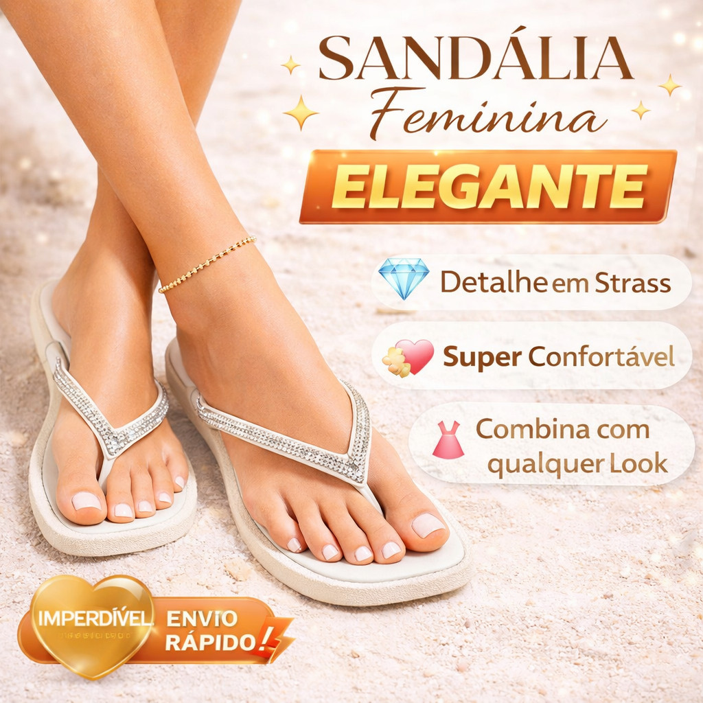 Sandália Feminina Rasteira com Brilho Confortável Leve e Elegante Chinelo Feminino Casual