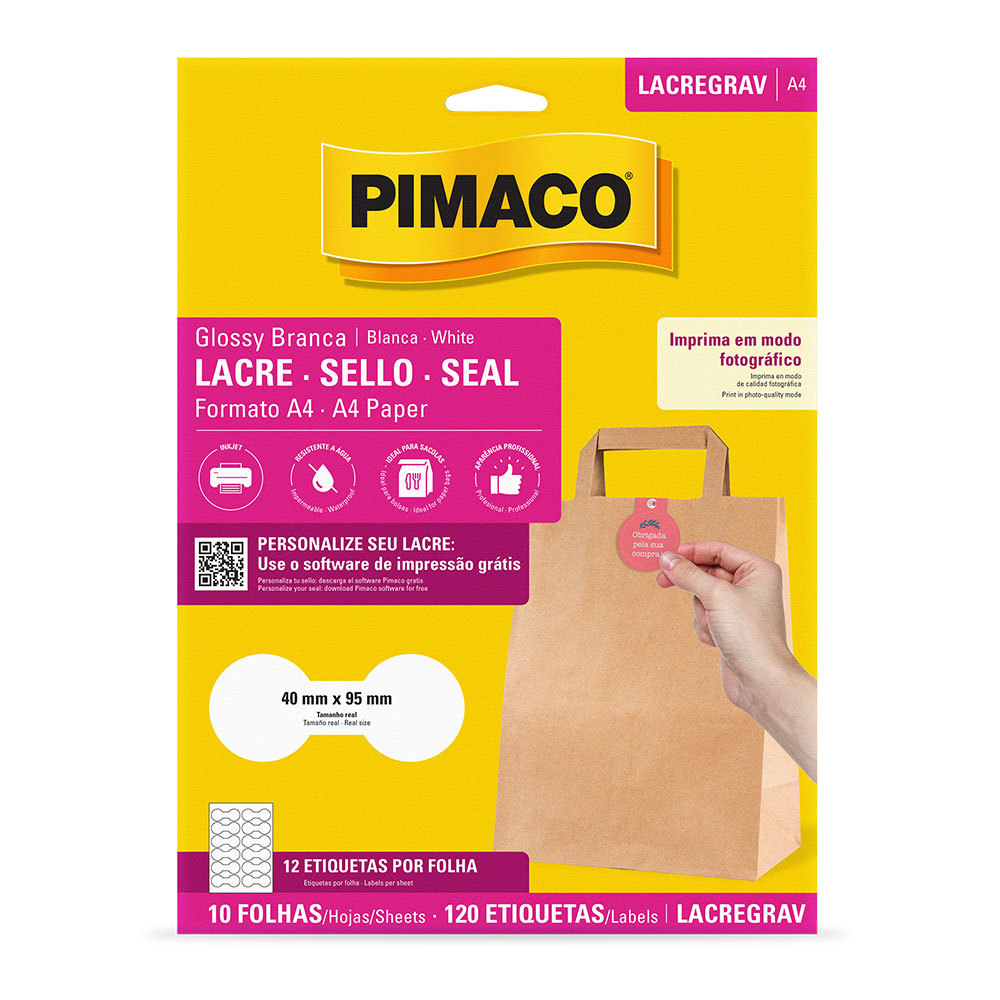 Etiqueta lacre glossy gravata A4 LACREGRAV com 10 folhas Pimaco