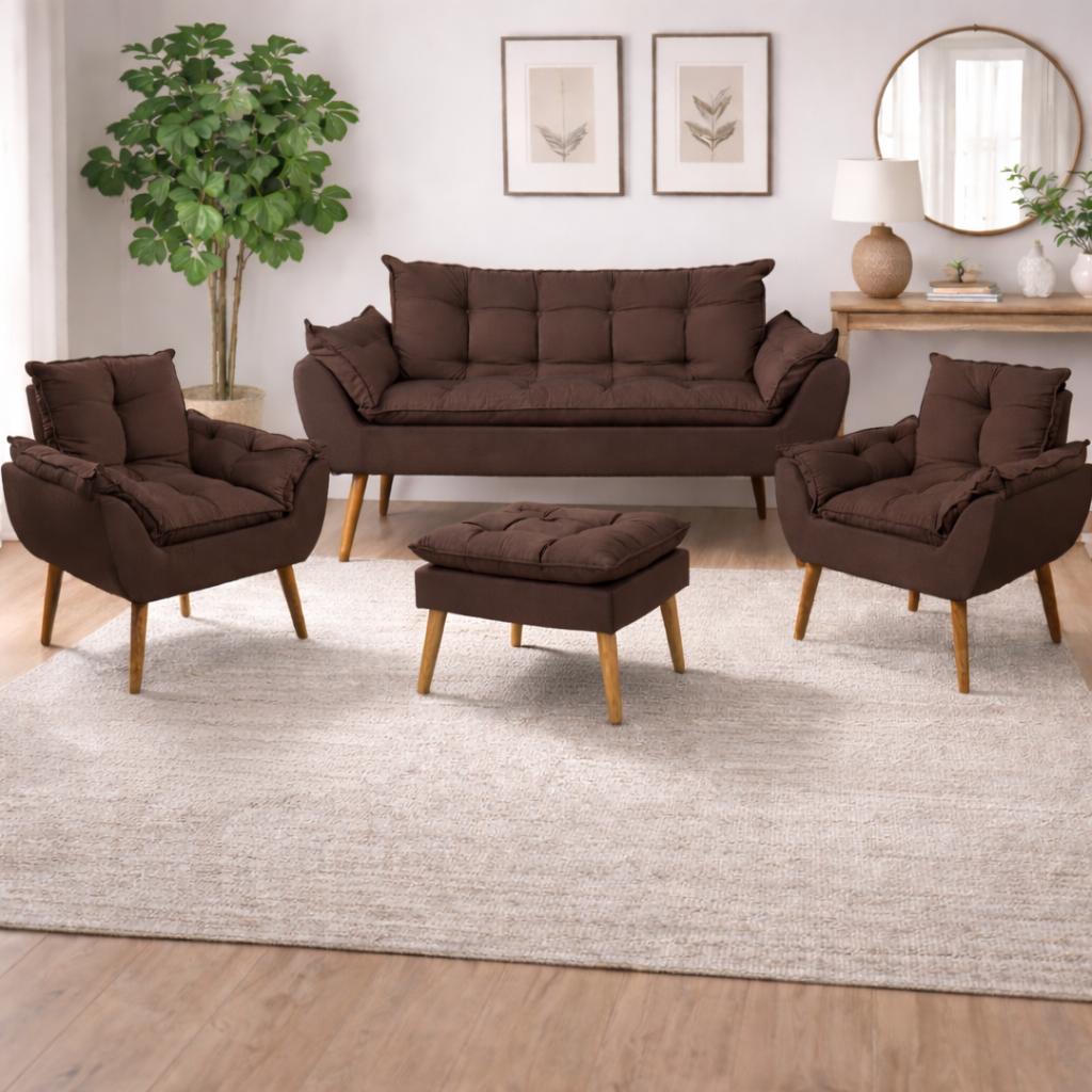 Kit 02 Poltronas + Sofá 2 lugares com Puff Opala Balaqui