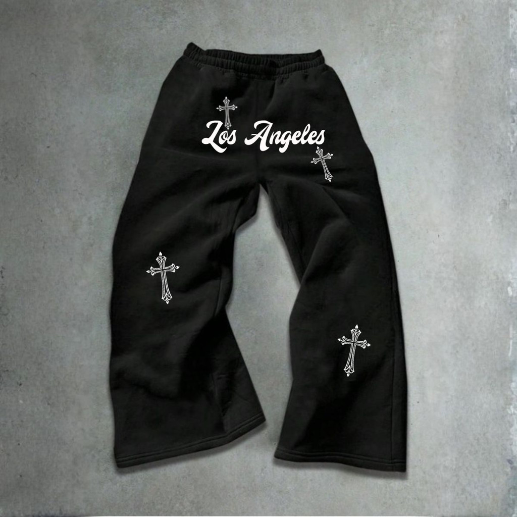 Calça Wide Moletom Confortável Moda Streetwear Gótico Baggy
