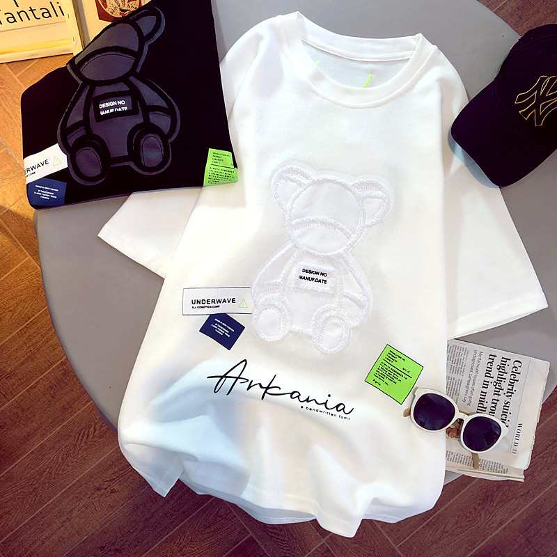 Roupa de maternidade bordado urso puro algodão japonês versão coreana meados de comprimento topo feminino 2026 verão sol