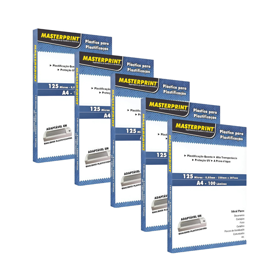 Plastico Para Plastificação A4 125 Micras (0,05mm) - MASTERPRINT Kit:Com 500