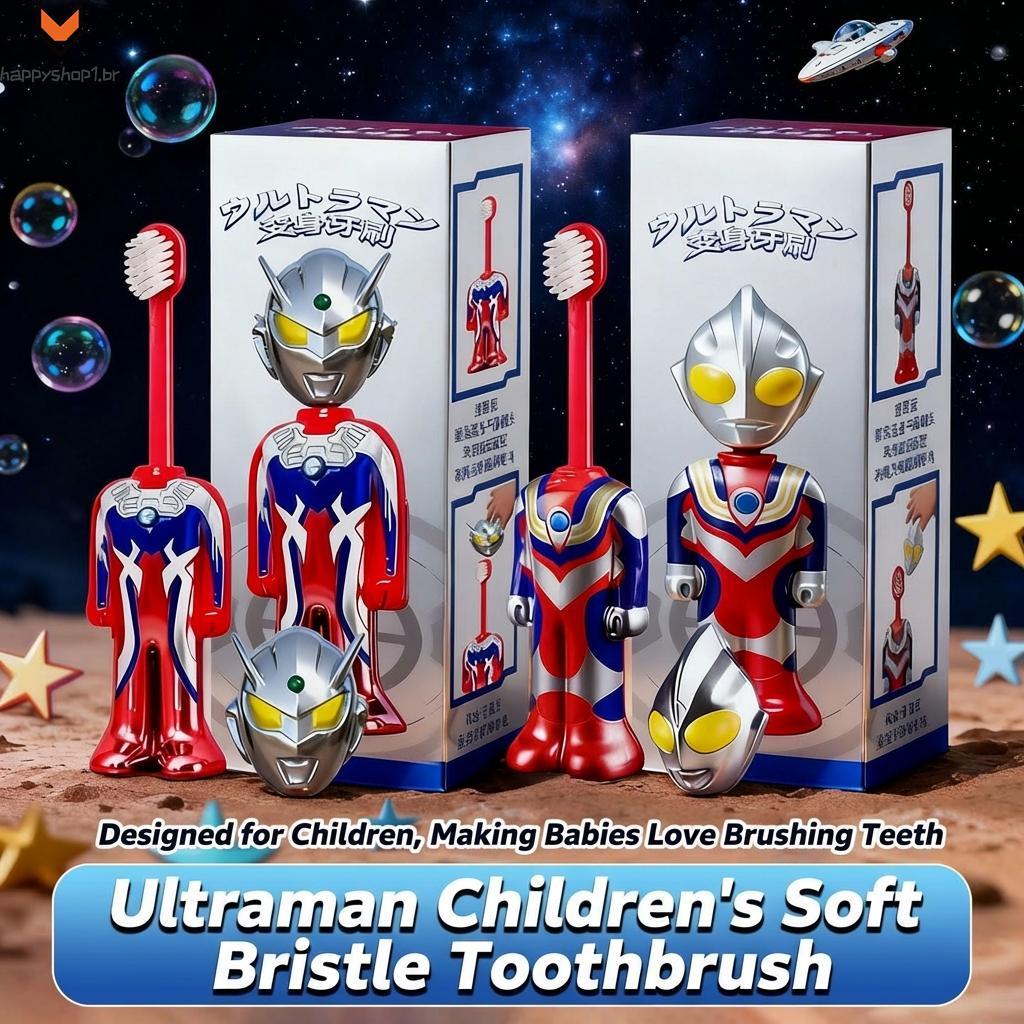 Escova De Dentes Infantil Ultraman-Cerdas Macias Extensíveis Para Cuidados Dentários De 2 A 6 Anos