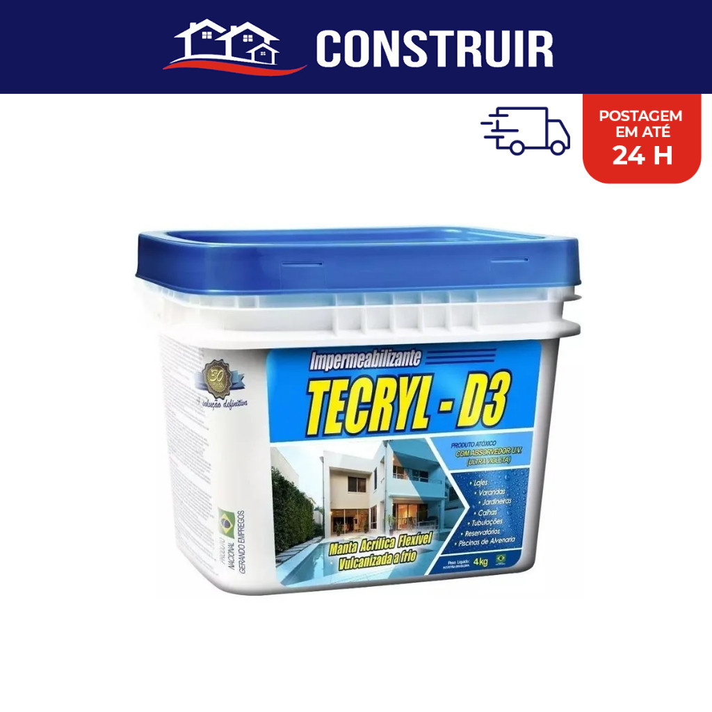 Tecryl D3 Branco Manta Liquida Impermeabilizante 4kg Piscinas Lajes Telhados Banheiros