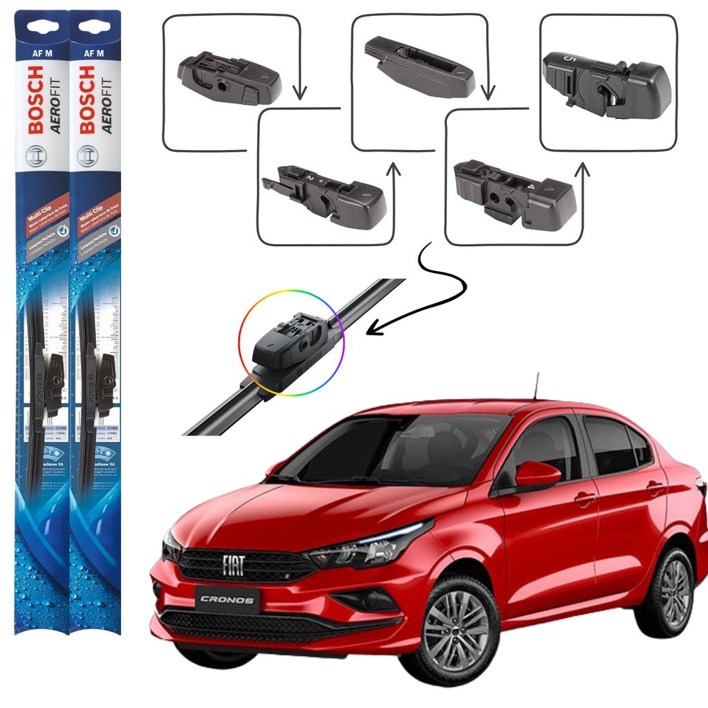 PAR PALHETA DIANTEIRA BOSCH MULTICLIP LIMPADORES PARA-BRISA FIAT CRONOS 2017 2018 2019 2020 2021
