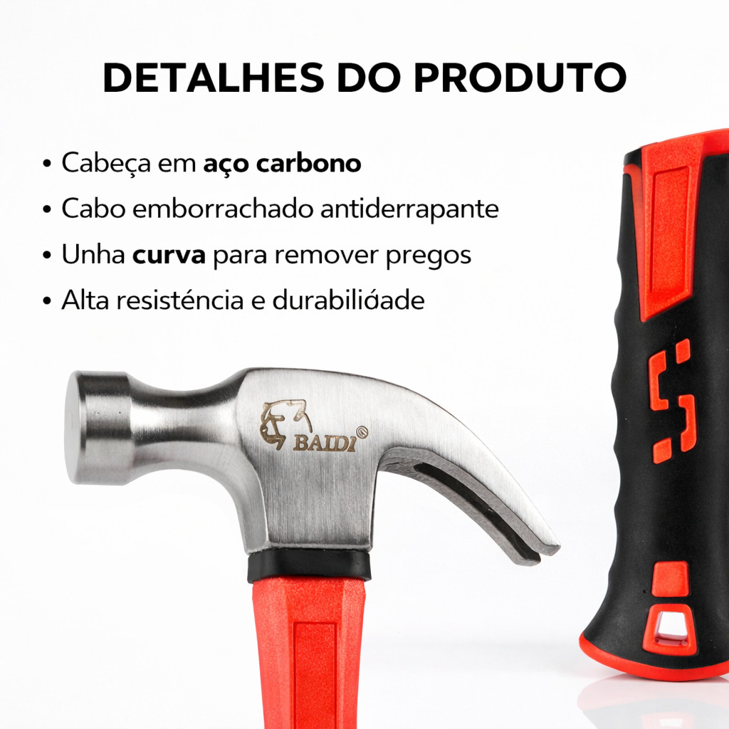 Martelo Unha Curva Aço Carbono Cabo Emborrachado Mini Médio Grande Profissional Carpinteiro