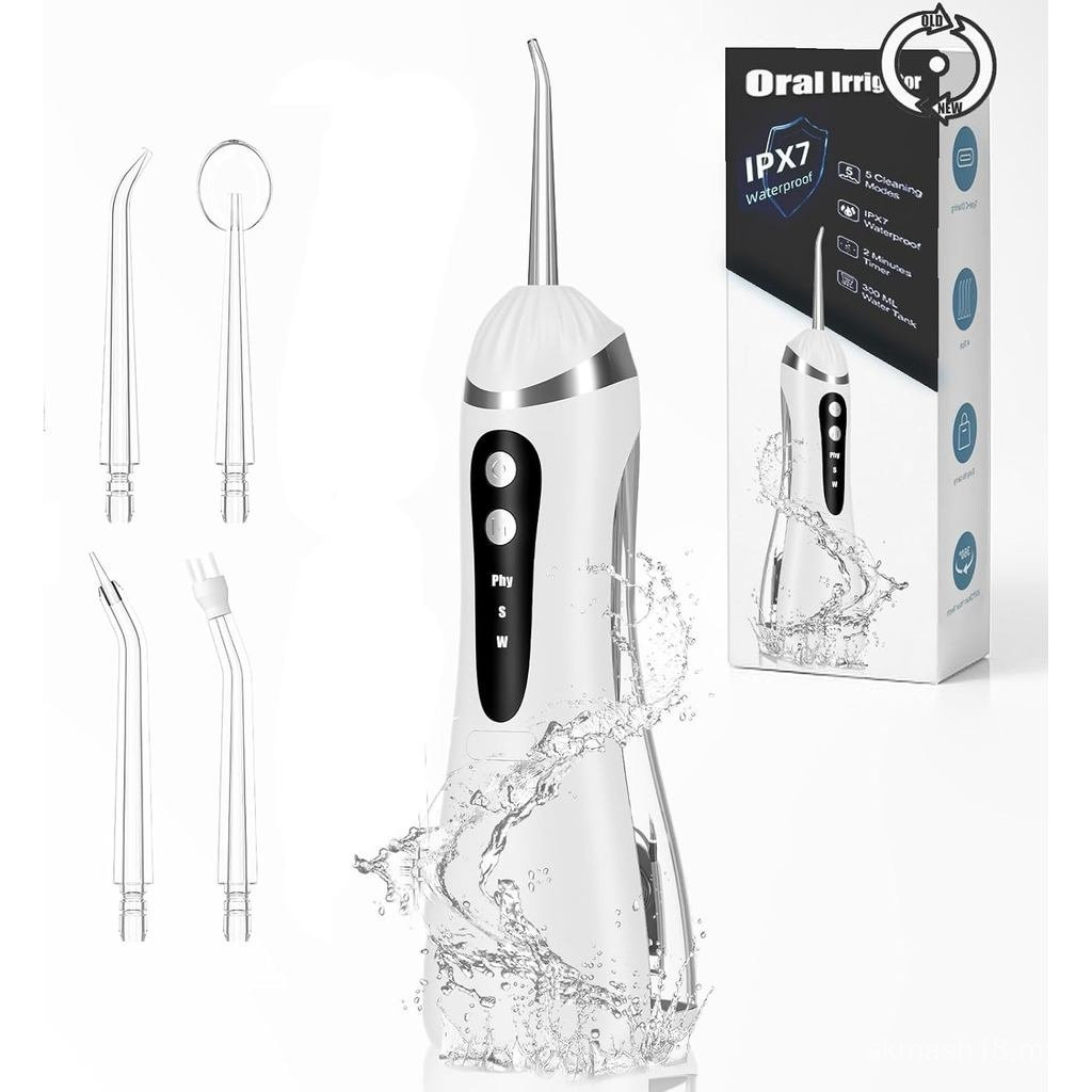 Irrigador Oral Sem Fio - Recarregável e Portátil com Tanque Generoso de 300ML, 4 Bicos de Jato e Resistência à Água IPX7