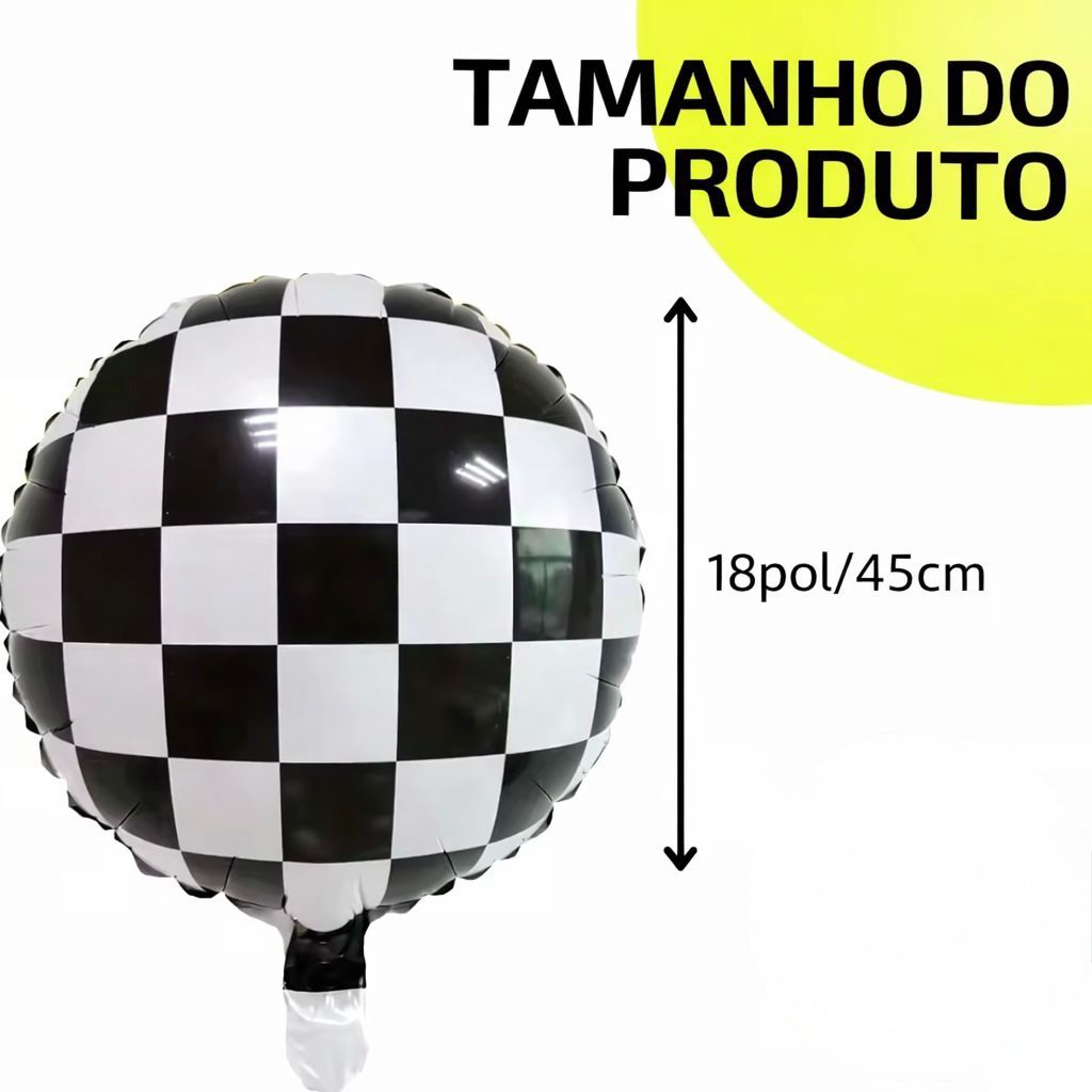 10 Balão Bola Quadriculado 45cm Metalizado copa do mundo futebol decoração enfeite festa