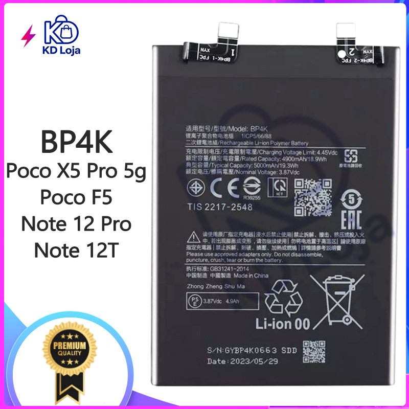 Bateria Para Poco X5 Pro 5g / Poco F5 / Redmi Note 12 Pro / Note 12T - BP4K Novo + Garantia