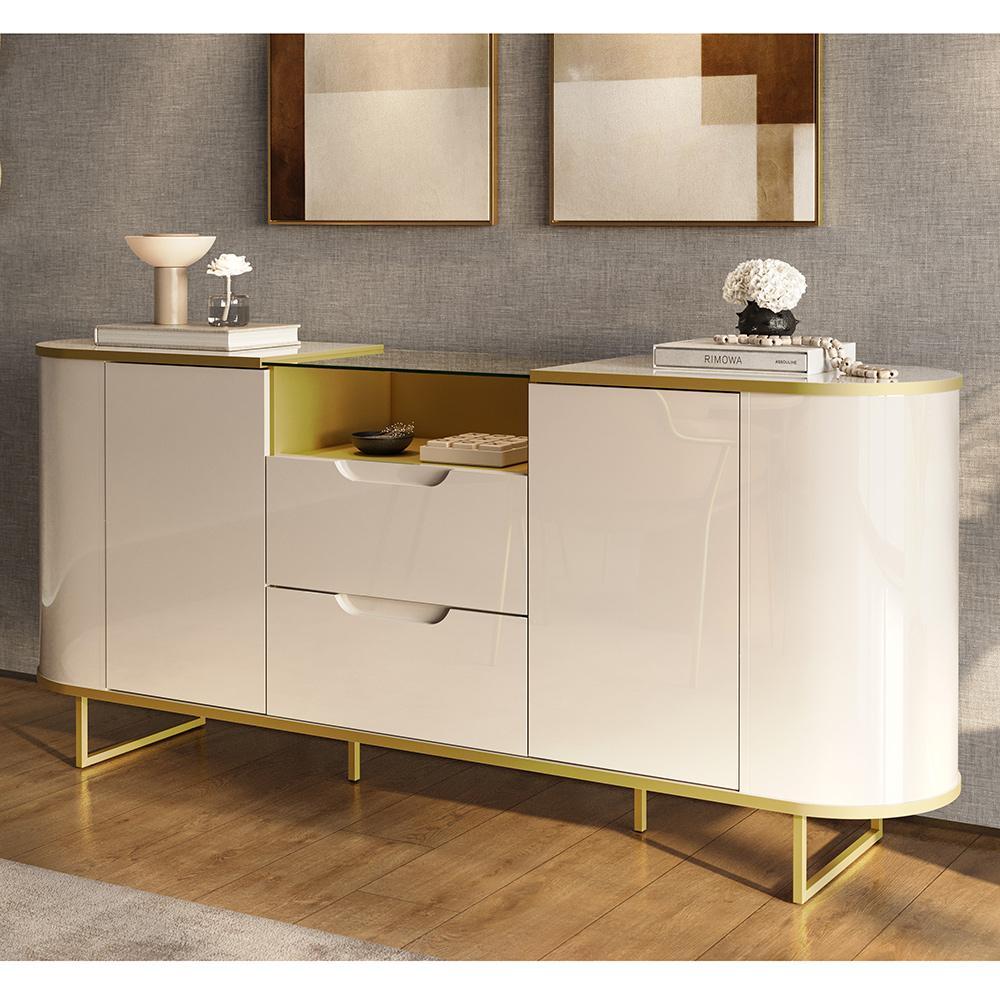 Buffet Atlanta Decorativo Sala de Jantar Pés em Aço Gavetas Telescópicas Lojas Movelove