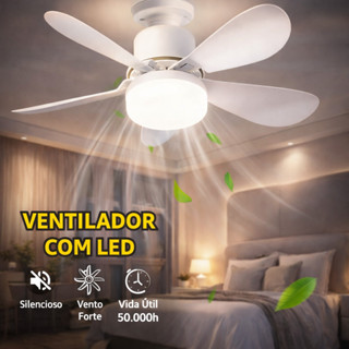 Ventilador de Teto com Luminária LED e Controle Remoto – Silencioso e Fácil de Instalar - 42 cm em Oferta na Shopee