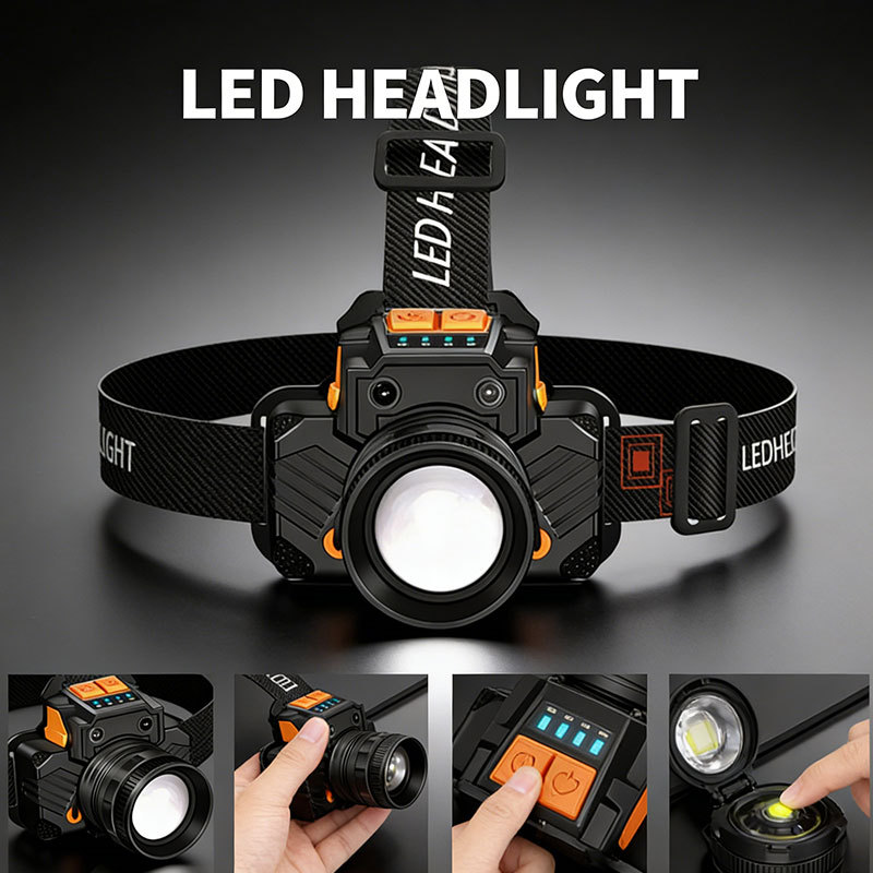 Lanterna de cabeça LED profissional recarregável, prova d’água – Ideal para camping e trilhas