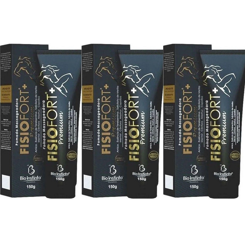 Kit com 3 Pomada Premium 150 g Pomada FisioFort Preta
