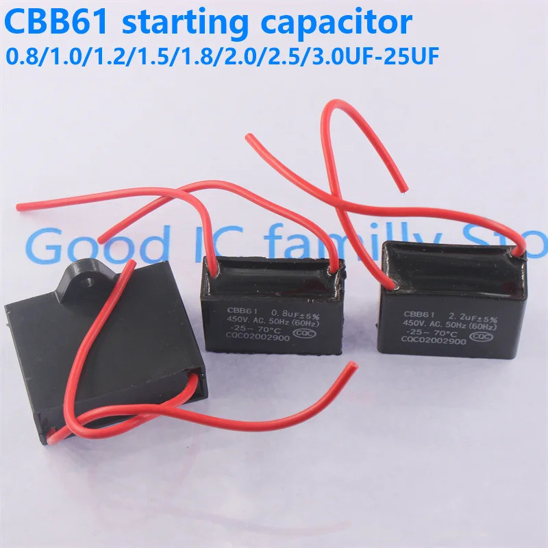 CBB61 Capacitância De Partida Capacitor De Ventilador Ca 450V CBB Motor Run 1UF 1.2UF 1.5UF 1.8UF 2UF 2.5UF 3UF 3.5UF 4U