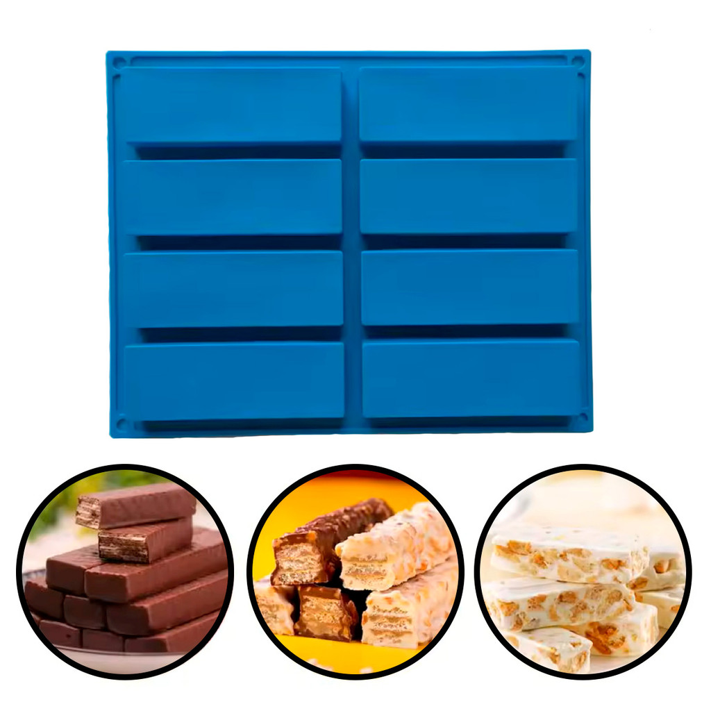 Forma Molde De Silicone Retangular Para Bolo Biscoito Barra Chocolate Doce Sabonete Gelo 8 Cavidades