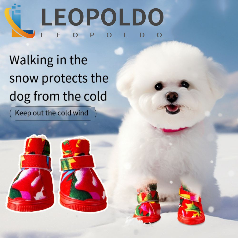 LEOPOLDO 4 Pçs/Set Sapatos Para Cães De Inverno , Botas De Neve Com Impressão De Flores Ajustáveis Cachorro De Pelúcia R