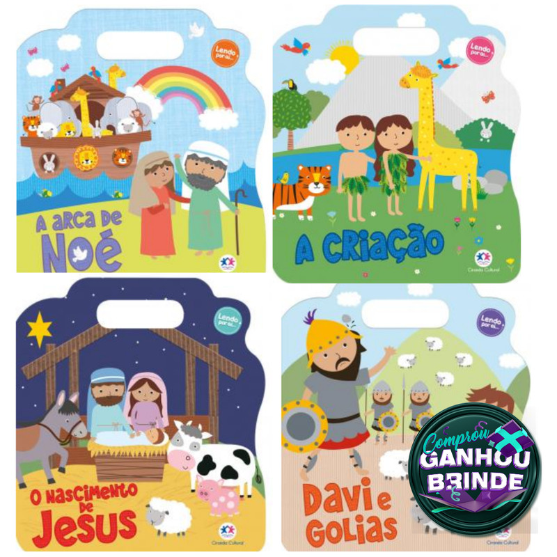 Kit 4 livros Davi e Golias + O Nascimento de Jesus + A arca de Noé + A Criação | Ciranda Cultural