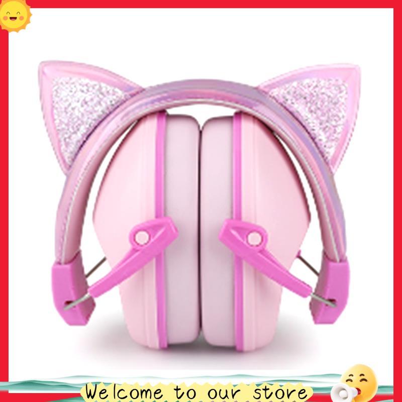 Protetor Auditivo Anti-Ruído Ajustável Com Orelhas De Gato Rosa Para Crianças , Estudo E Sono , Cancelamento De