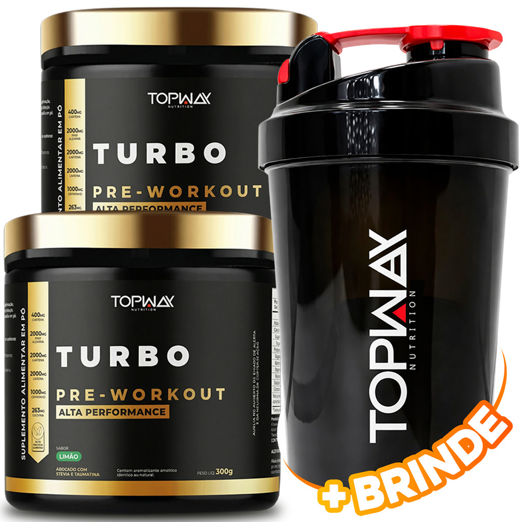 2x Topway Suplemento Pré Treino Workout Turbo Alta Performance 300g Sabor Limão + Coqueteleira