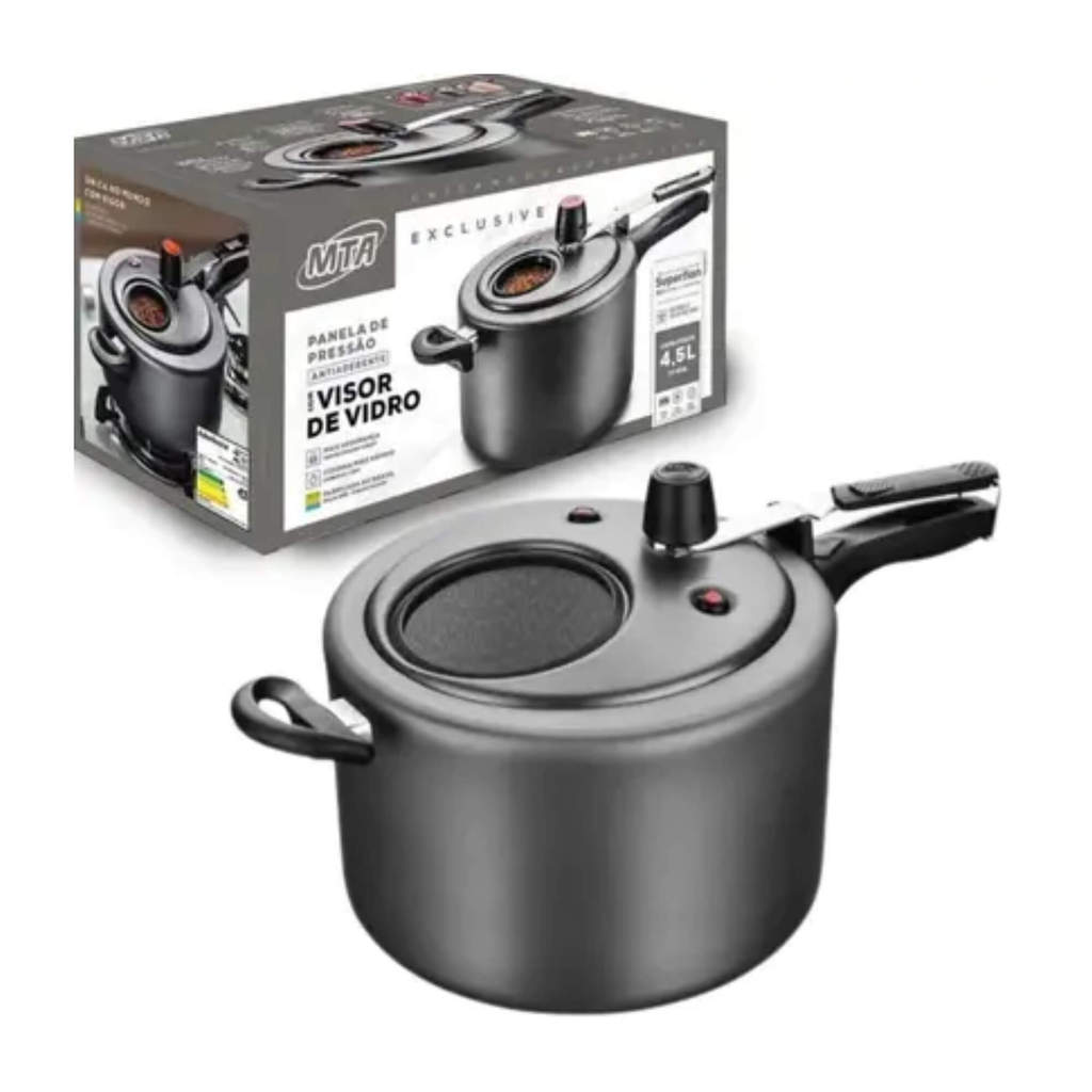 Panela de Pressão Antiaderente com Visor Grafite 4,5 Litros MTA - 6002 em Oferta na Shopee